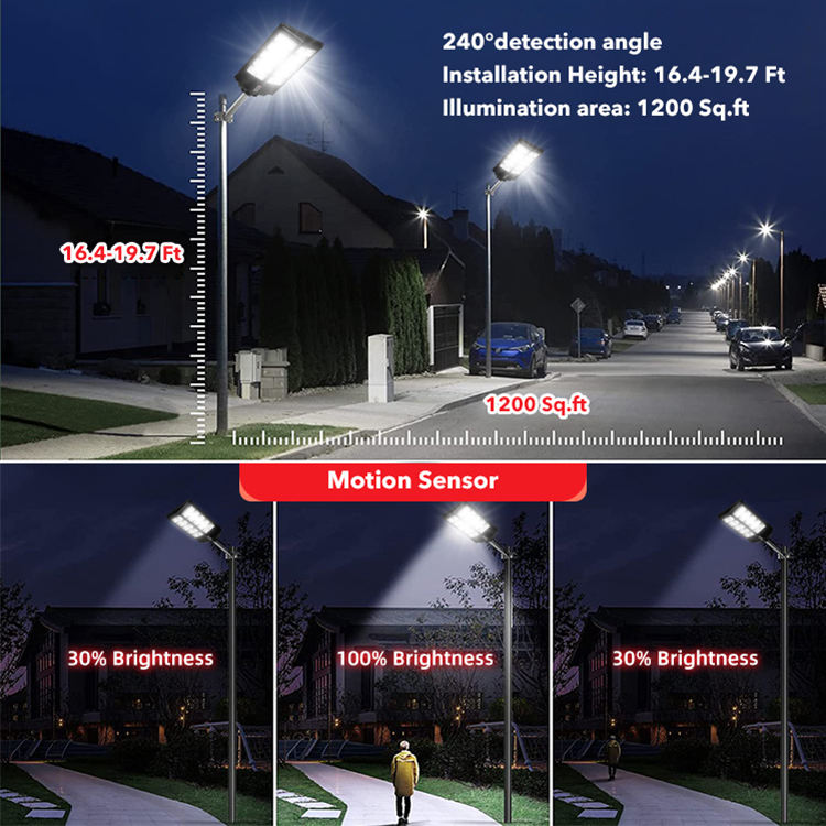 Úspora energie Ekologické Odolné venkovní IP65 180 W 240 W 300 W All-In-One integrované LED solární pouliční svítidlo